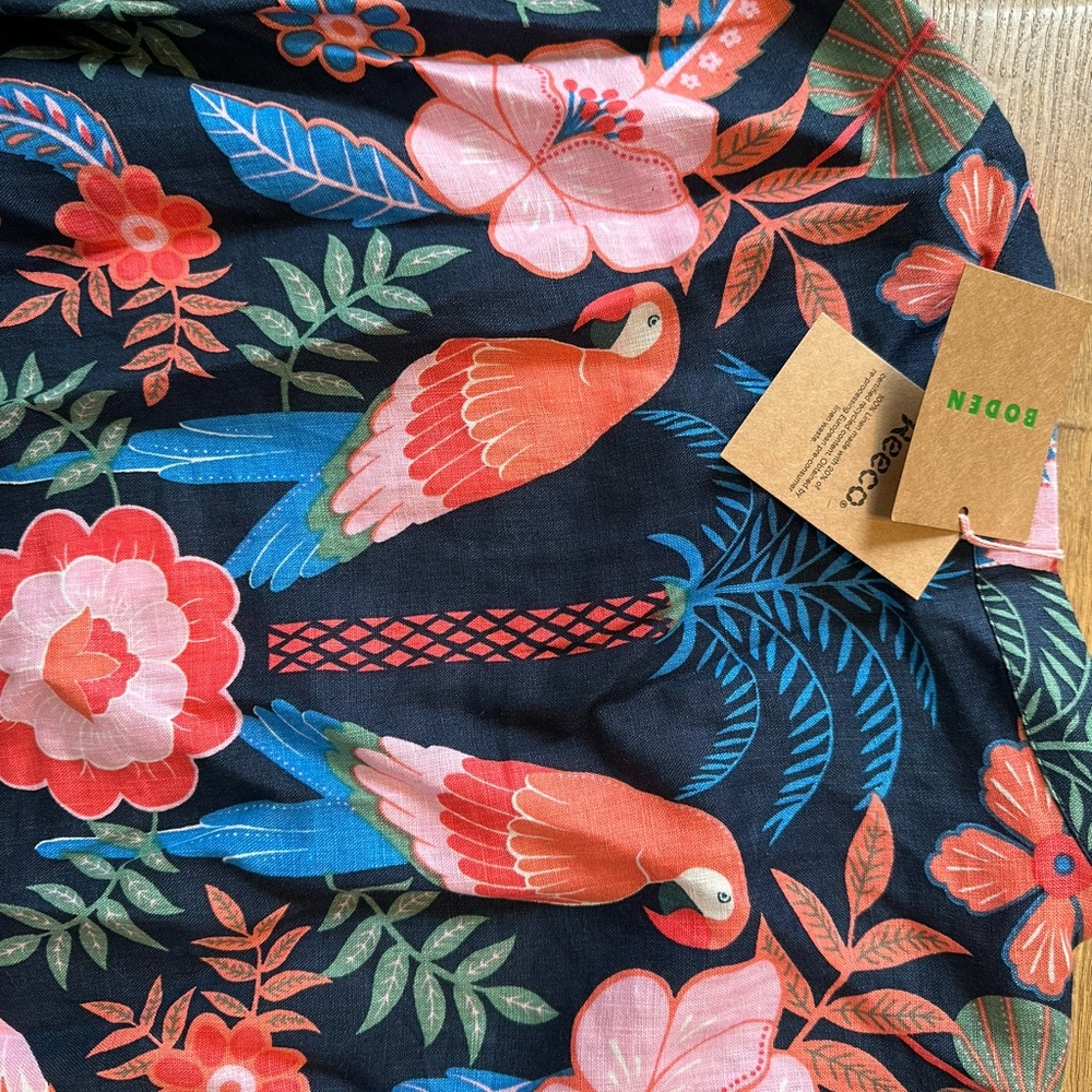 Boden 100% Linen Tropical Bird Print Dress XL 16-18 NWT - Picture 6 of 9